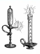 Engraving of a candle clock and an oil lamp clock