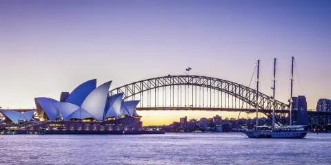 Sydney Opera House and Harbour Bridge at dusk