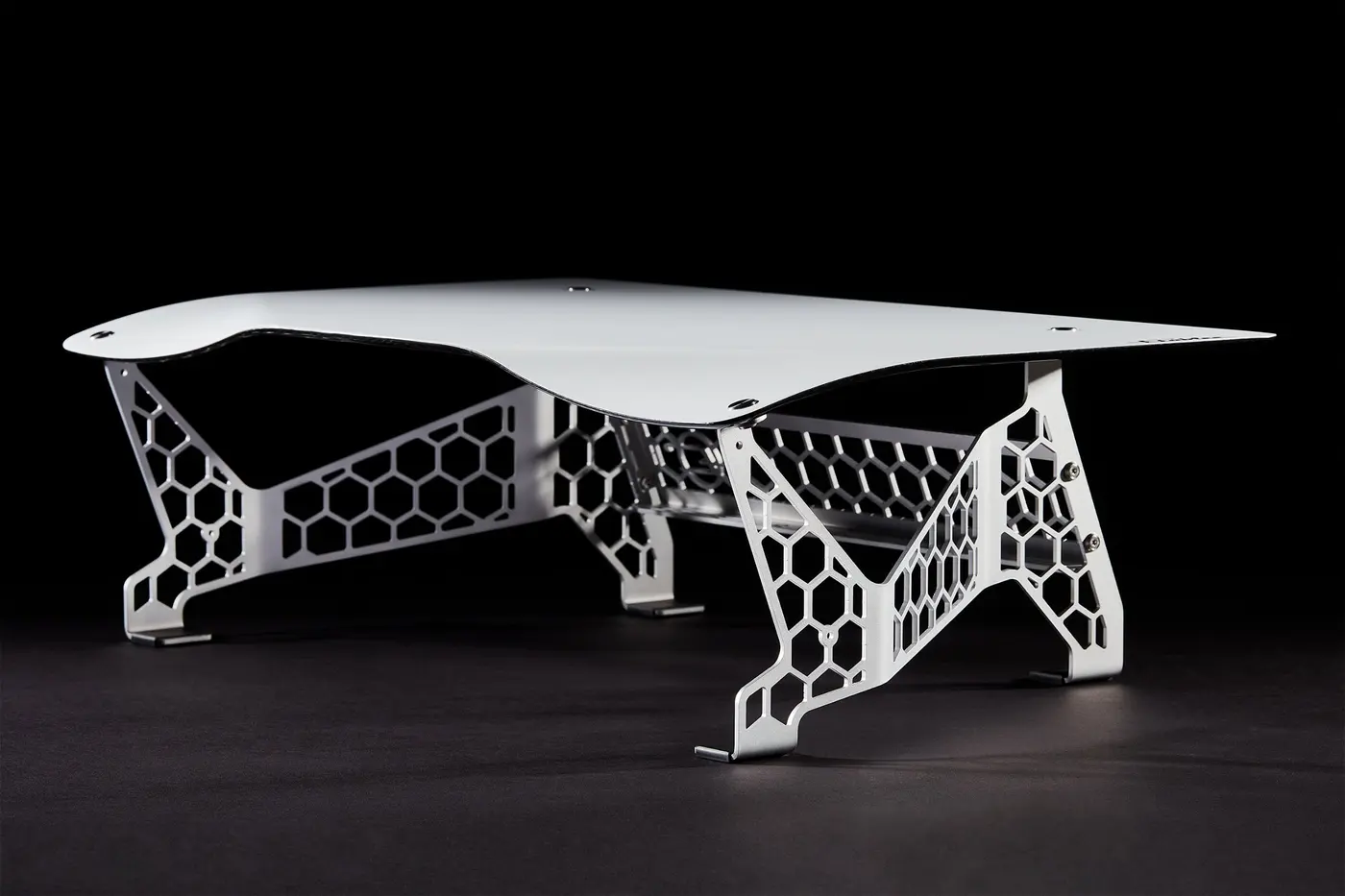 Etablee E01 portable watchmaking bench, three-quarter view, on a black background