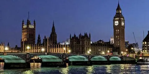 Houses of Parliament and Westminster Bridge at night